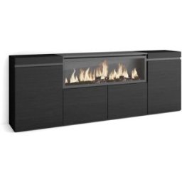 Skraut home Aparador efecto madera negro 208x35x75cm chimenea efecto fuego