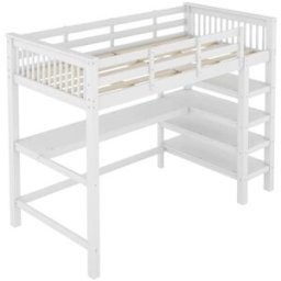 ComfortXL Cama alta infantil 90x200 cm con escritorio y estanterías blanca