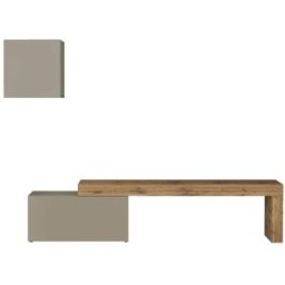 Whous Conjunto de mueble TV 180/260 cm efecto madera color topo mate / roble