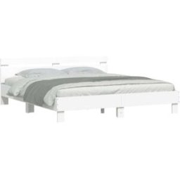 Maison Chic Cama matrimonial cabecero y led madera blanco 160x200 cm