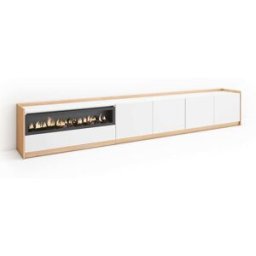 Skraut home Mueble tv efecto madera blanco roble 310x37x50cm chimenea efecto fuego