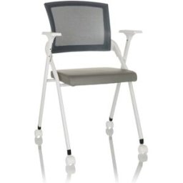hjh OFFICE Silla de piel sintética/tejido de malla con apoyabrazos gris