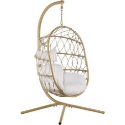 Beliani Sillón colgante con soporte metal beige
