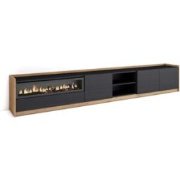 Skraut home Mueble tv efecto madera negro roble 310x37x50cm chimenea efecto fuego