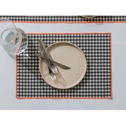 RNT by Really Nice Things Set de mesa mantel y servilletas 8 piezas algodón y pes negro y fluor