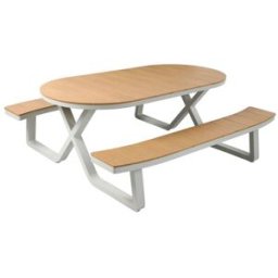 Axi Mesa de picnic con dos bancos, ovalada, teca de polywood, beige