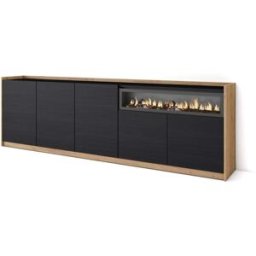 Skraut home Aparador efecto madera negro y roble 263x37x80cm chimenea efecto fuego
