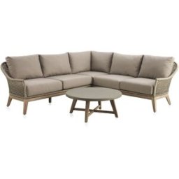 GEESE HOME Salón de 3 piezas madera acacia con trenzado de cuerda y cojines topo