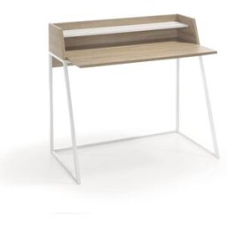 Hispanohogar Mesa de escritorio en melamina roble patas blanco 90x100x54 cm
