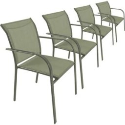 sweeek Silla de jardín de aluminio y textileno, set de 4, verde kaki