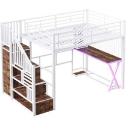 ComfortXL Cama alta infantil 140x200 cm con escritorio y armario blanca