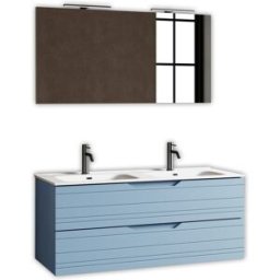 AQA DESIGN Mueble de baño con espejo de doble lavabo 5 piezas en mdf azul tiffany