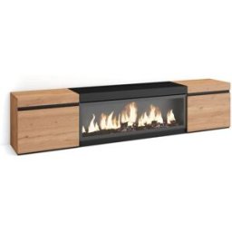 Skraut home Mueble tv efecto madera roble y negro 208x35x45 chimenea efecto fuego