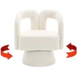 Urban Meuble Sillón redondo giratorio 360° en tela bouclé beige, diseño moderno