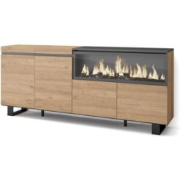 Skraut home Aparador efecto madera roble 208x35x87cm chimenea efecto fuego