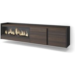 Skraut home Mueble tv efecto madera roble negro 212x35x50cm chimenea efecto fuego