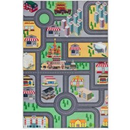 Atticgo Alfombra infantil lavable coches y carreteras multicolor 120x170 cm