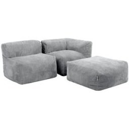 Icon Conjunto de sofá puf de 3 piezas: rincón, sillón y reposapiés gris