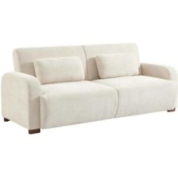 sweeek Sofá cama en tejido tela lisa de 3 plazas, blanco roto