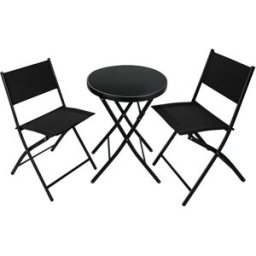 Tectake Conjunto de muebles para balcón, mesa y sillas, 3 piezas, negro
