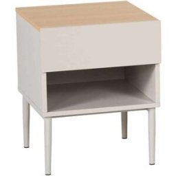sweeek Mesita de noche de metal y decoración de madera 1 cajón, beige