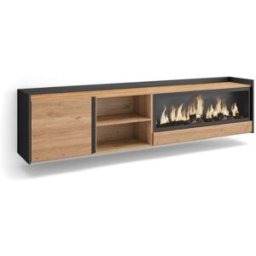 Skraut home Mueble tv efecto madera roble negro 212x35x50cm chimenea efecto fuego