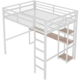 ComfortXL Cama alta 140x200 escritorio USB C estantes acero blanco