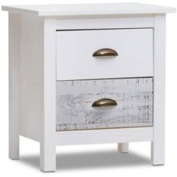 duehome Mesita de noche de 2 cajones y patas 46x49,5 cm blanco vintage colors
