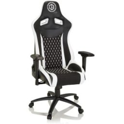 hjh OFFICE Silla gaming tela, cuero sintético negro/blanco
