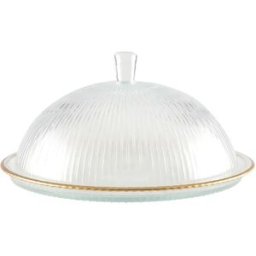 Aulica Campana de vidrio bordes dorados sobre plato 32x32x17cm