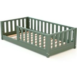 Jurababy Cama infantil a ras de suelo de madera 70x140 cm - verde