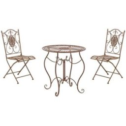 CLP Set de mesa y 2 sillas de jardín en Metal Marrón antiguo
