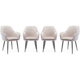 sweeek Sillón de terciopelo con patas de metal, set de 4, blanco roto