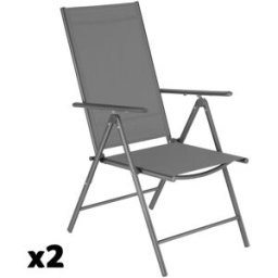 Tectake 2 sillas de jardín de acero, reclinables, 54,5x65x107,5 cm, antracita