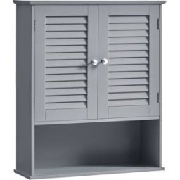 VASAGLE Armario de pared para baño de 20 x 60 x 70 cm de color gris místico