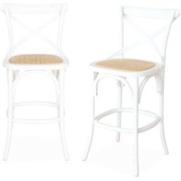 sweeek Taburete de bar bistró vintage de madera, set de 2, blanco