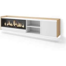 Skraut home Mueble tv efecto madera blanco roble 212x35x50cm chimenea efecto fuego