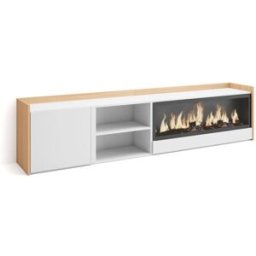 Skraut home Mueble tv efecto madera blanco roble 212x35x50cm chimenea efecto fuego
