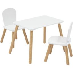 MueMue Mesa con 2 sillas infantil blanco 43x58x38 cm