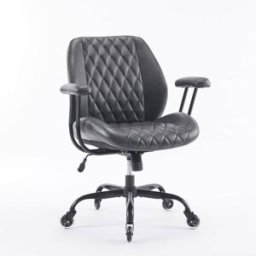 MODFU Silla de oficina ergonómica de cuero, ajustable, negra