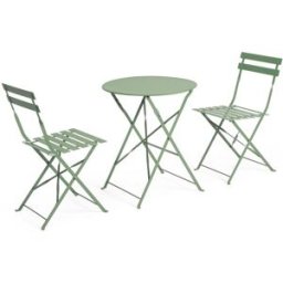 Bizzotto Juego de mesa plegable y 2 sillas de acero verde