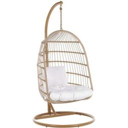 Beliani Sillón colgante con soporte ratán sintético beige