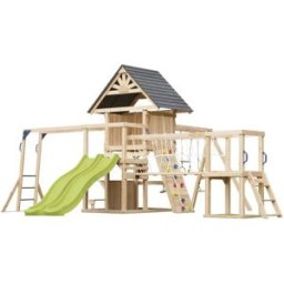 Axi Parque infantil de madera con 2 columpios - tobogán doble verde claro