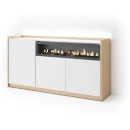 Skraut home Aparador efecto madera blanco roble 156x37x80cm chimenea efecto fuego