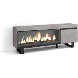 Skraut home Mueble tv efecto madera cemento 158x35x57cm chimenea efecto fuego