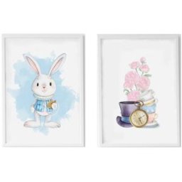 Crochetts Pack Láminas Conejo reloj enmarcada madera blanca 43X33 cm
