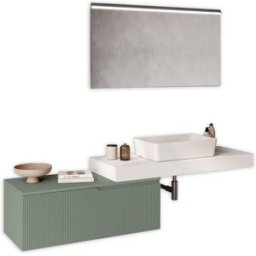 AQA DESIGN Mueble de baño 4 piezas en mdf blanco / verde salvia