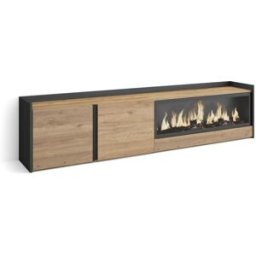 Skraut home Mueble tv efecto madera roble negro 212x35x50cm chimenea efecto fuego