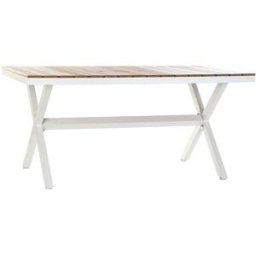 NIYLO Mesa de jardín de aluminio blanco y madera 200x90x75 cm