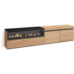 Skraut home Mueble tv efecto madera roble y negro 200x35x45 chimenea efecto fuego